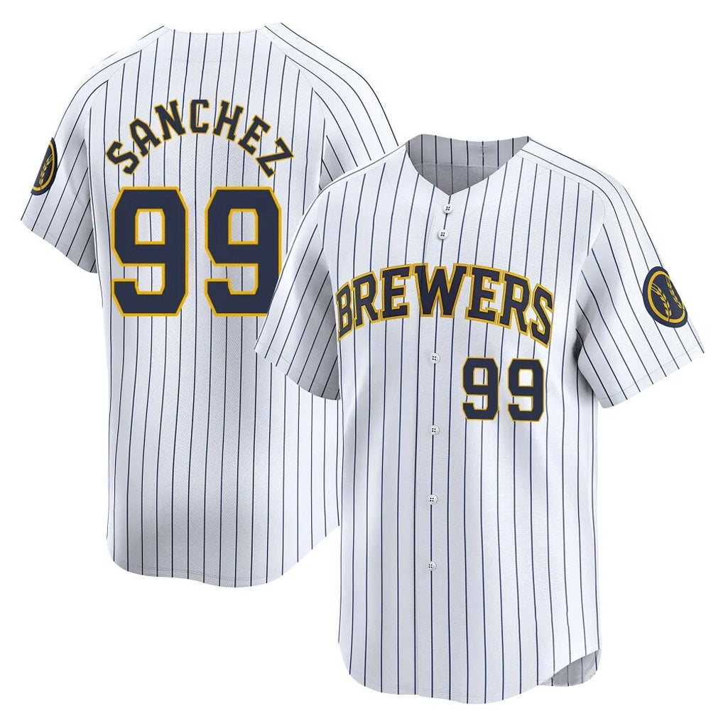 Odoa M.Brewers #99 Gary Sanchez Player White Stripes Home Game Stitched Jerseys