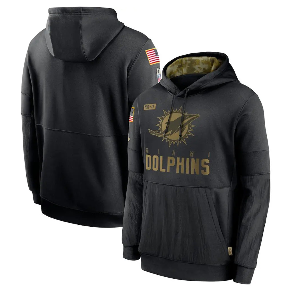 Odoa M.Dolphins Black Salute to Service Hoodies Limited Game Blank Player Stitched Jerseys
