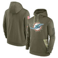Odoa M.Dolphins Olive Salute to Service Pullover Hoodies Home Game Blank Player Stitched Jerseys