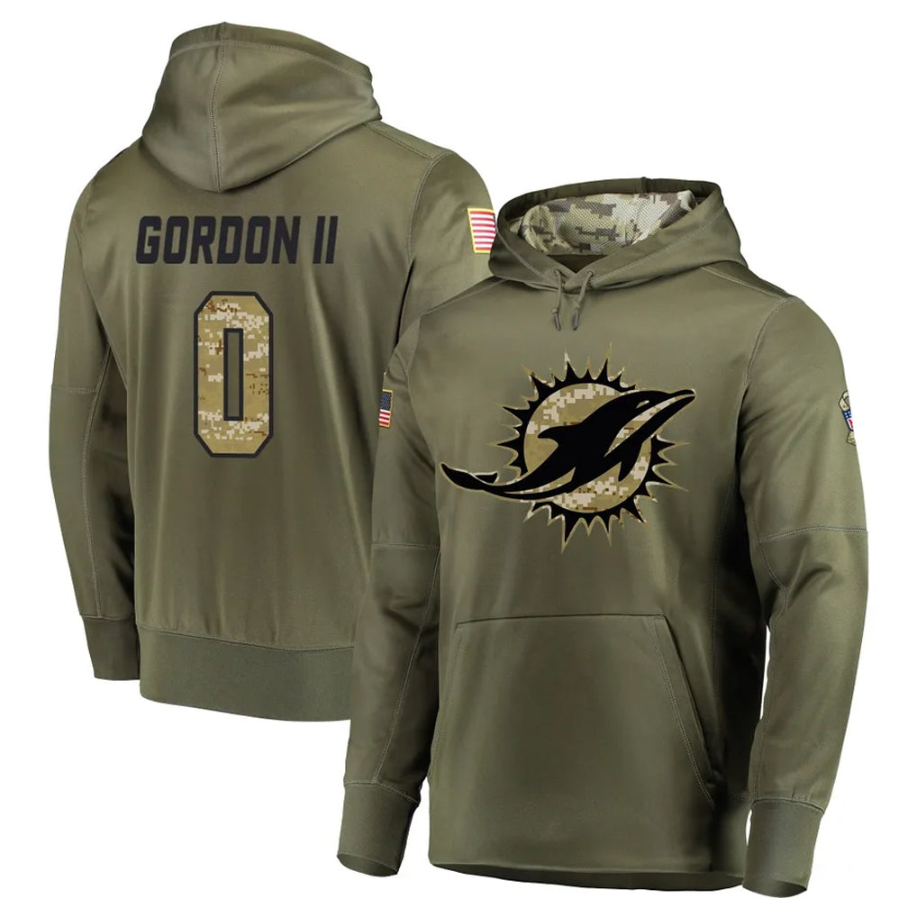 Odoa M.Dolphins #0 Ollie Gordon II Player Olive Salute to Service Pullover Hoodies Home Game Stitched Jerseys