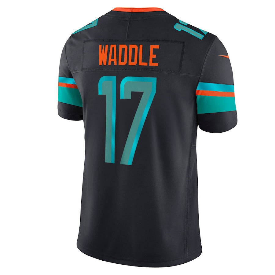 Odoa M.Dolphins #17 Jaylen Waddle Player Blue Rivalries Collection Vapor Limited Stitched Jersey