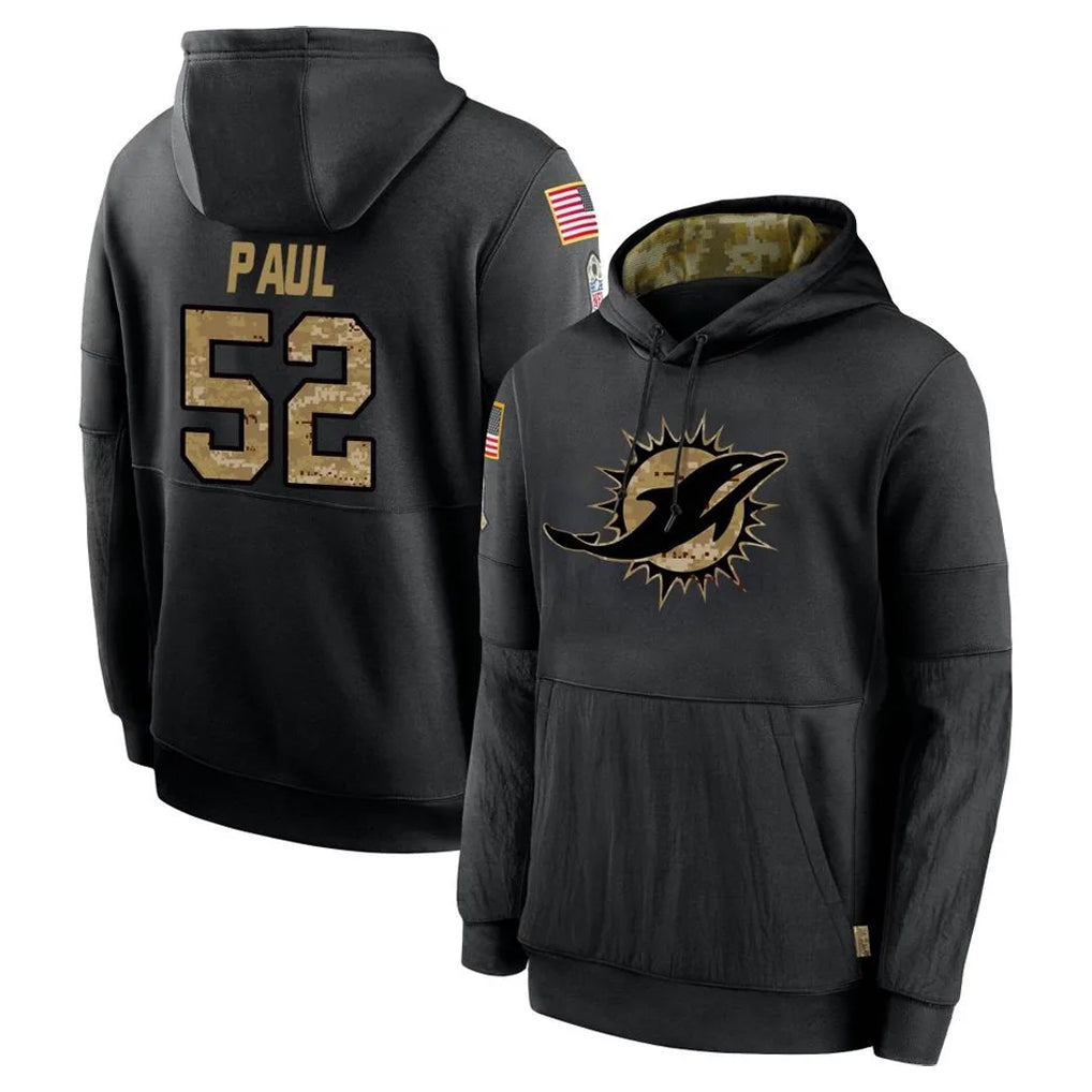 Odoa M.Dolphins #52 Patrick Paul Player Black Salute to Service Hoodies Limited Game Stitched Jerseys