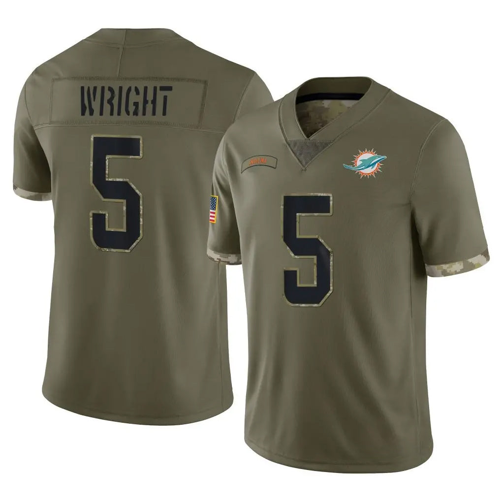 Odoa M.Dolphins #5 Jaylen Wright Player Olive Salute To Service Limited Stitched Jerseys