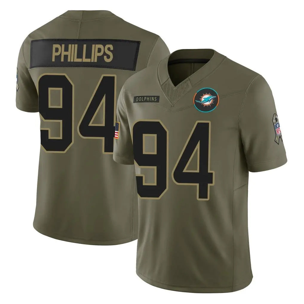 Odoa M.Dolphins #94 Jordan Phillips Player Olive 2025 Salute To Service Limited Game Stitched Jerseys