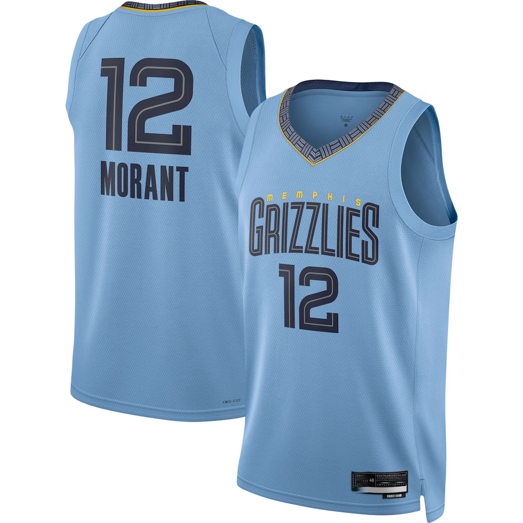 Odoa M.Grizzlies #12 Ja Morant Jordan Brand Light Blue Swingman Stitched Jerseys- Statement Edition