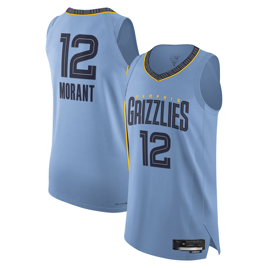 Odoa M.Grizzlies #12 Ja Morant Light Blue Authentic Player Stitched Jerseys- Statement Edition