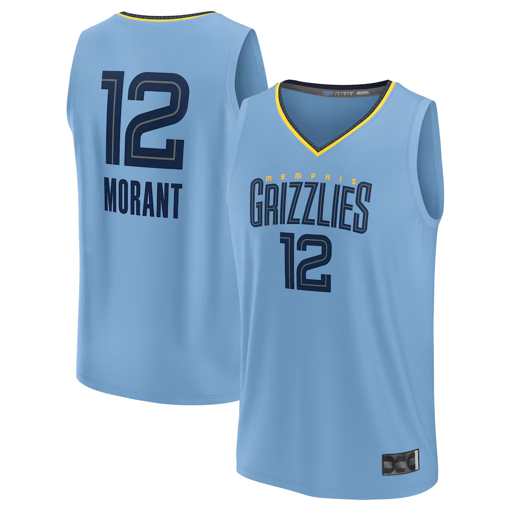 Odoa M.Grizzlies #12 Ja Morant Light Blue Fast Break Replica Player Stitched Jerseys- Statement Edition