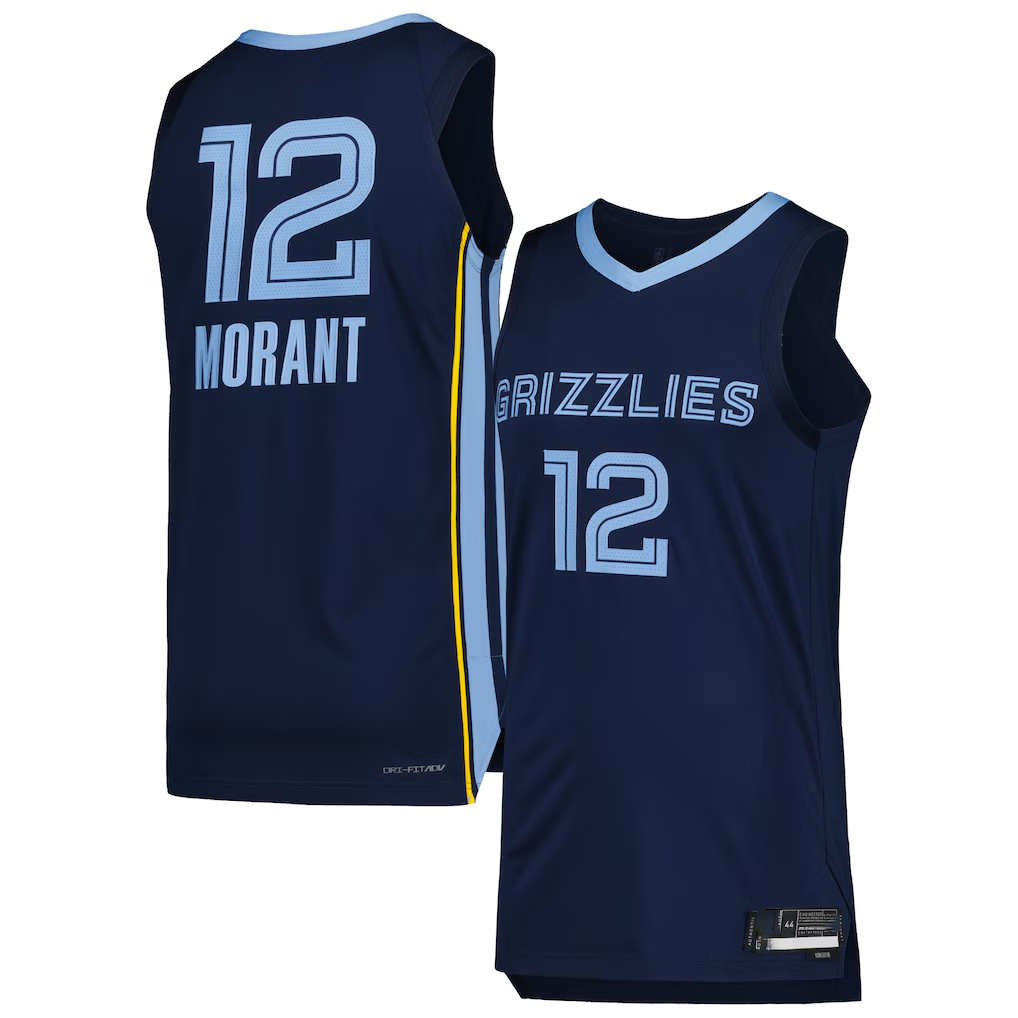 Odoa M.Grizzlies #12 Ja Morant Navy Authentic Stitched Jerseys- Icon Edition