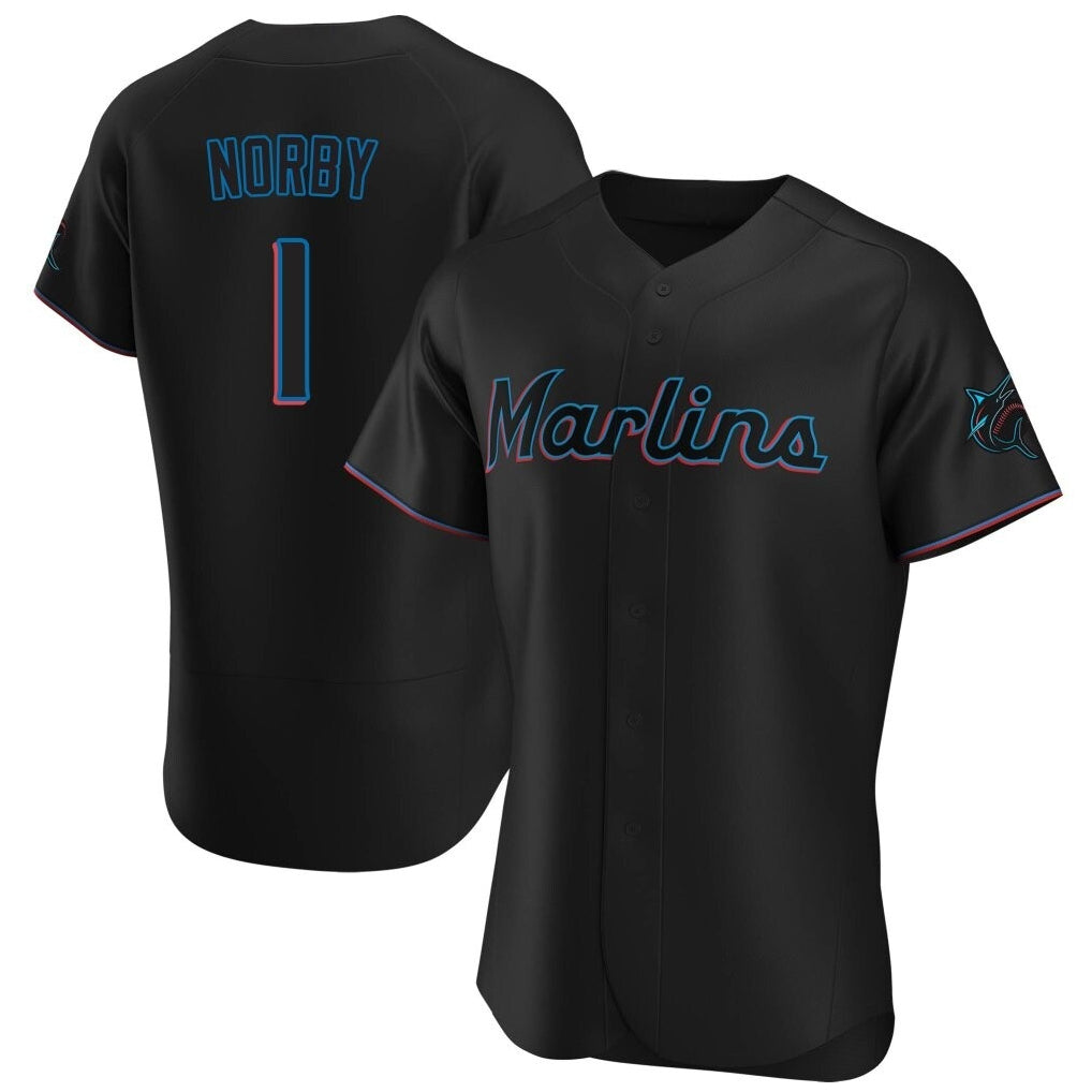 Odoa M.Marlins #1 Connor Norby Player Black  Home Limited Stitched Jerseys