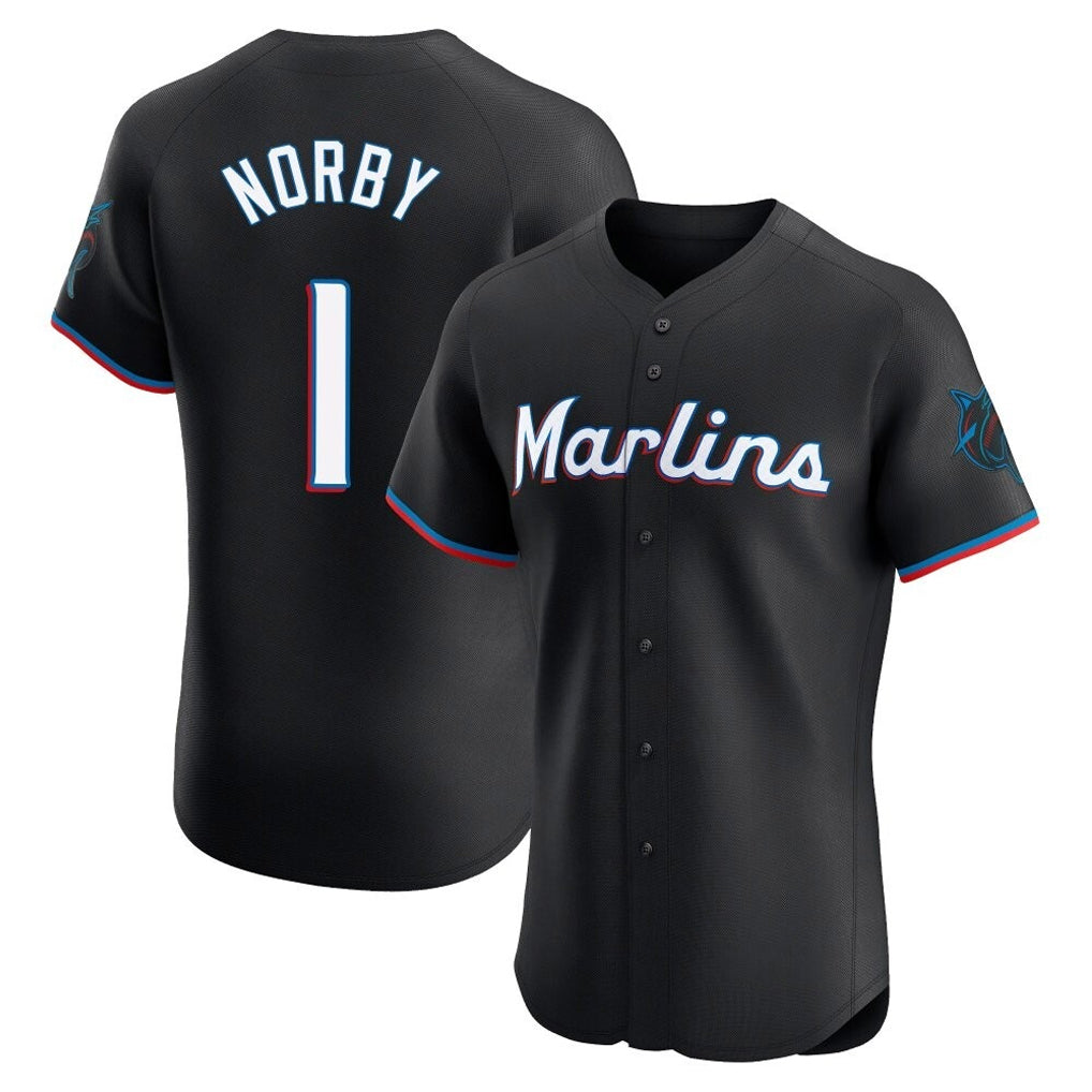 Odoa M.Marlins #1 Connor Norby Player Black Vapor Home Limited Elite Stitched Jerseys