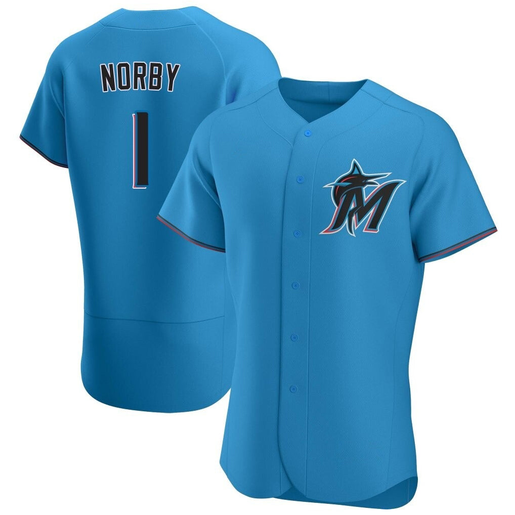 Odoa M.Marlins #1 Connor Norby Player Blue Home Limited Elite Stitched Jerseys