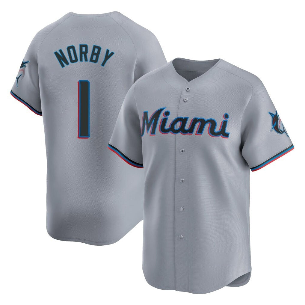 Odoa M.Marlins #1 Connor Norby Player Gray Home Limited Stitched Jerseys