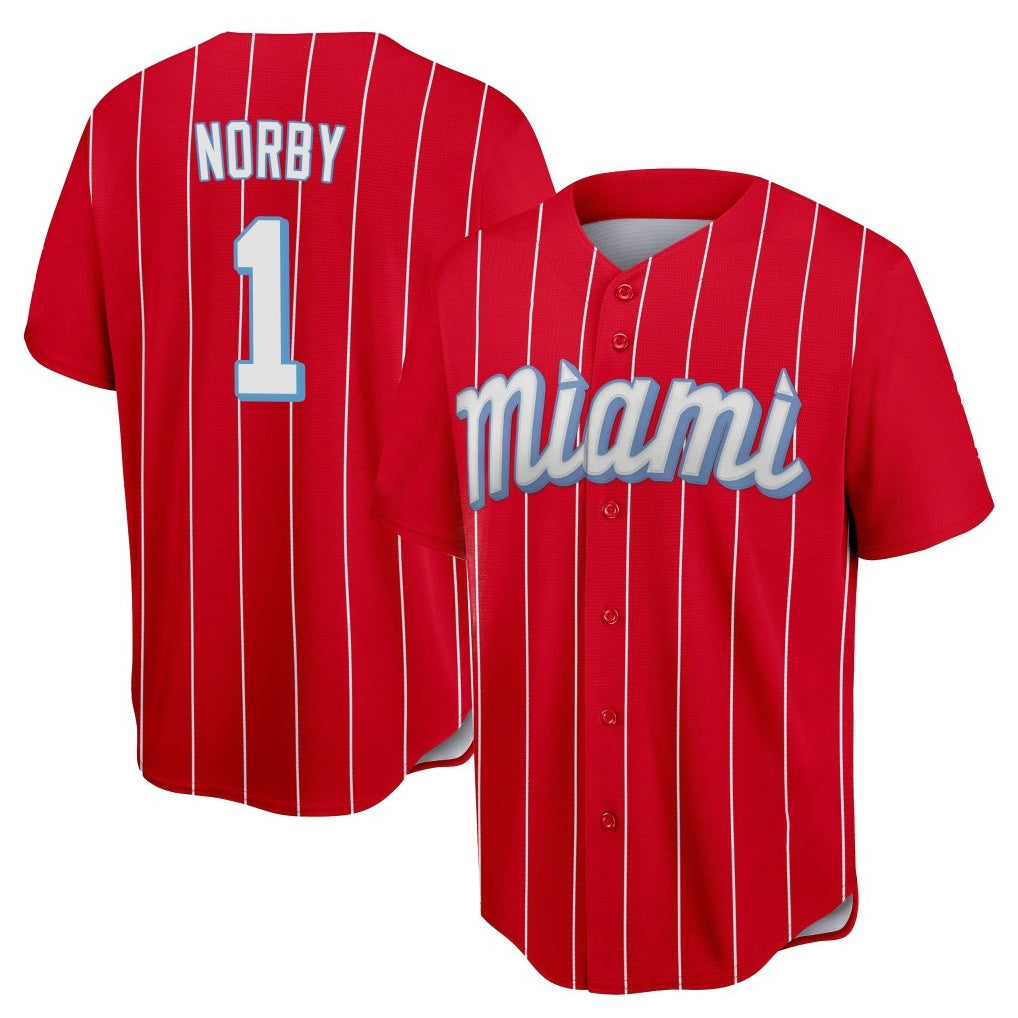 Odoa M.Marlins #1 Connor Norby Player Red City Connect Home Game Stitched Jerseys