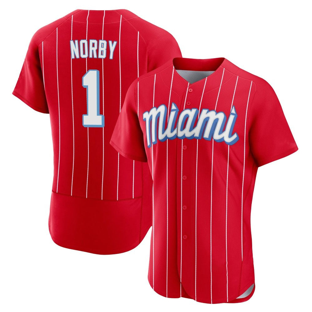 Odoa M.Marlins #1 Connor Norby Player Red City Connect Home Limited Elite Stitched Jerseys