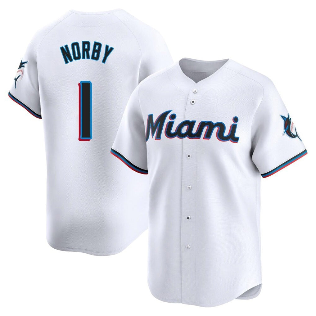 Odoa M.Marlins #1 Connor Norby Player White Home Limited Stitched Jerseys
