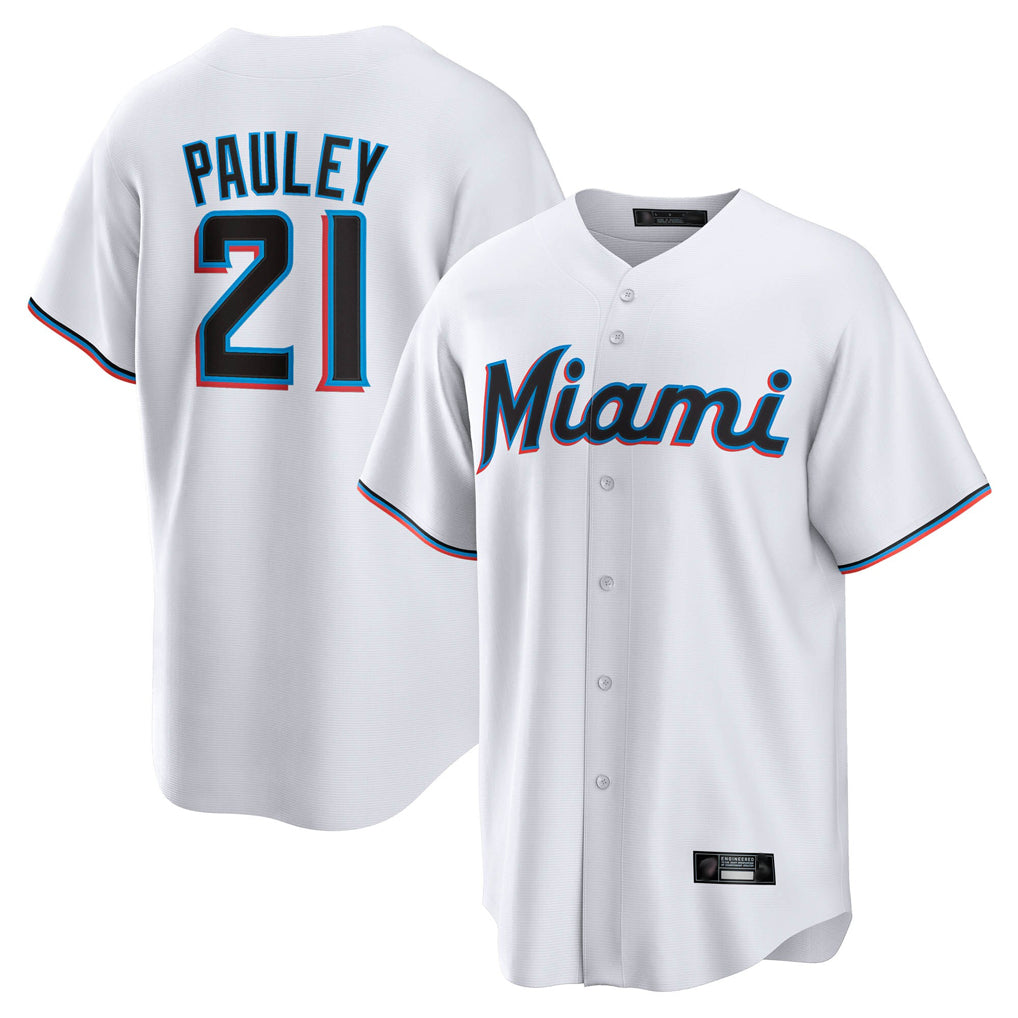 Odoa M.Marlins #21 Graham Pauley Player White  Home Game Stitched Jerseys