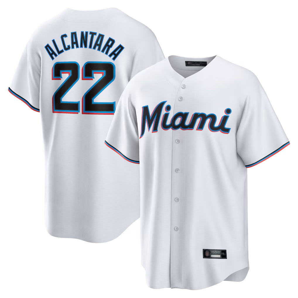 Odoa M.Marlins #22 Sandy Alcantara Player White Home Game Stitched Jerseys