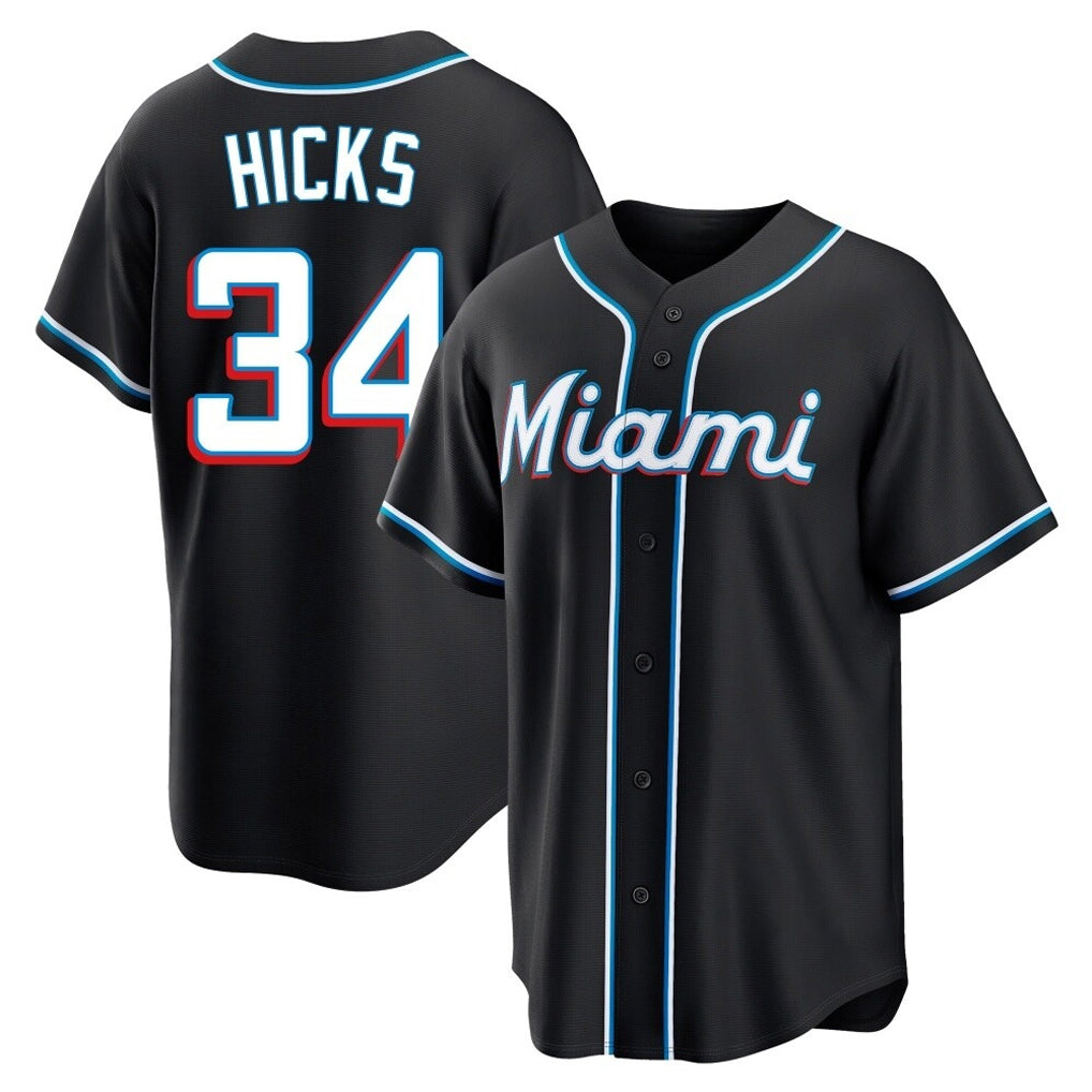 Odoa M.Marlins #34 Liam Hicks Player Black Fashion Out Home Game Stitched Jerseys