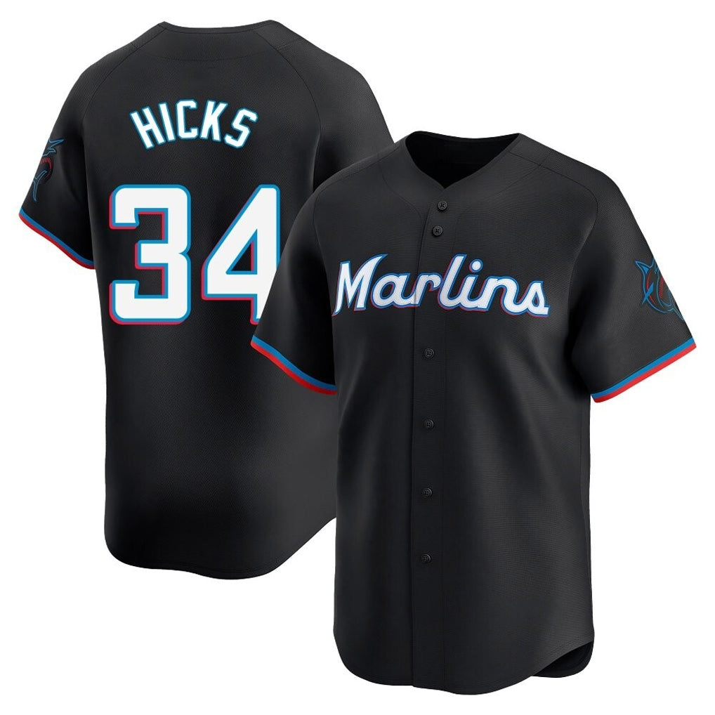 Odoa M.Marlins #34 Liam Hicks Player Black Home Limited Stitched Jerseys