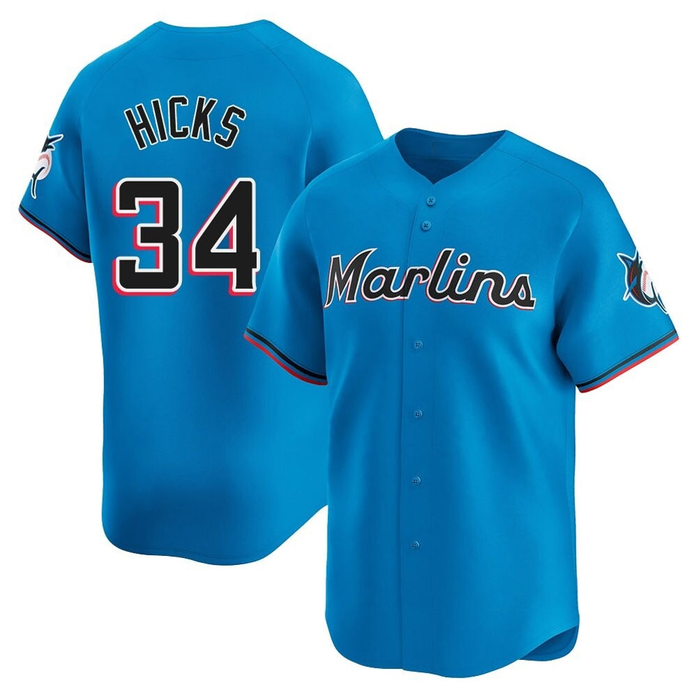 Odoa M.Marlins #34 Liam Hicks Player Blue Home Limited Stitched Jerseys