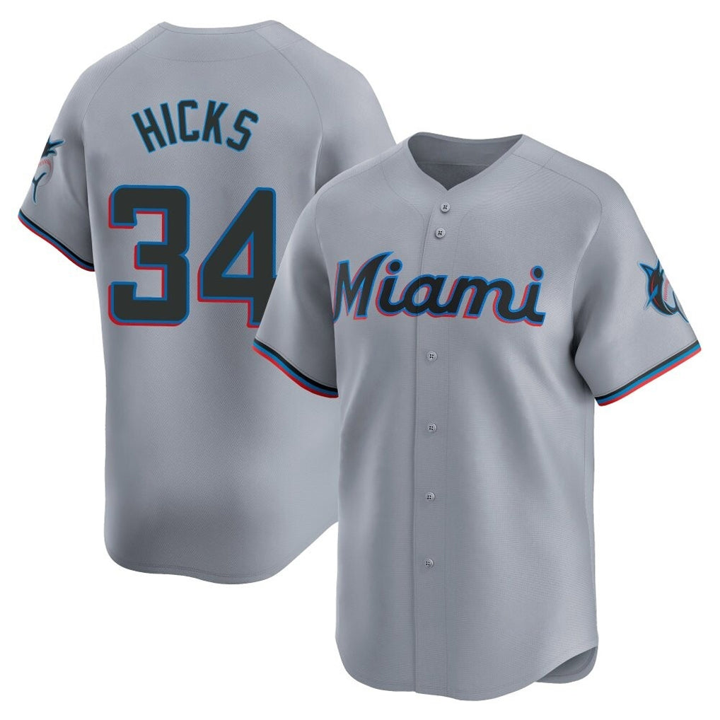 Odoa M.Marlins #34 Liam Hicks Player Gray Home Limited Stitched Jerseys