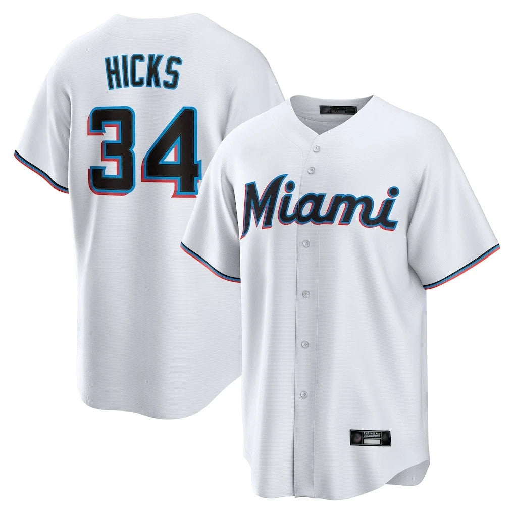 Odoa M.Marlins #34 Liam Hicks Player White  Home Game Stitched Jerseys