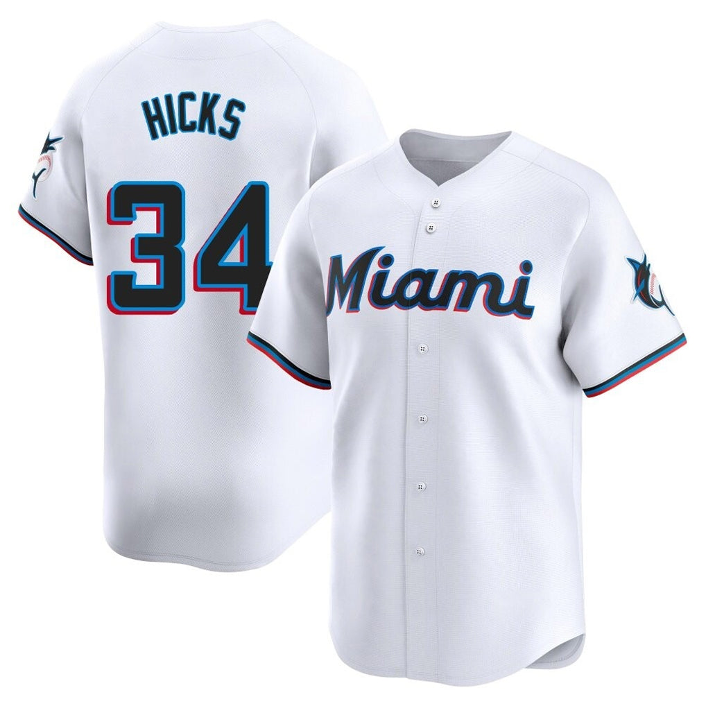 Odoa M.Marlins #34 Liam Hicks Player White  Home Limited Stitched Jerseys