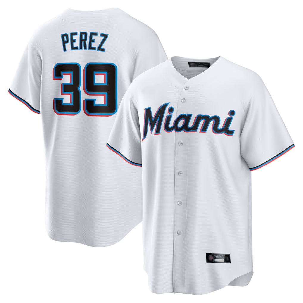 Odoa M.Marlins #39 Eury Perez Player White  Home Game Stitched Jerseys