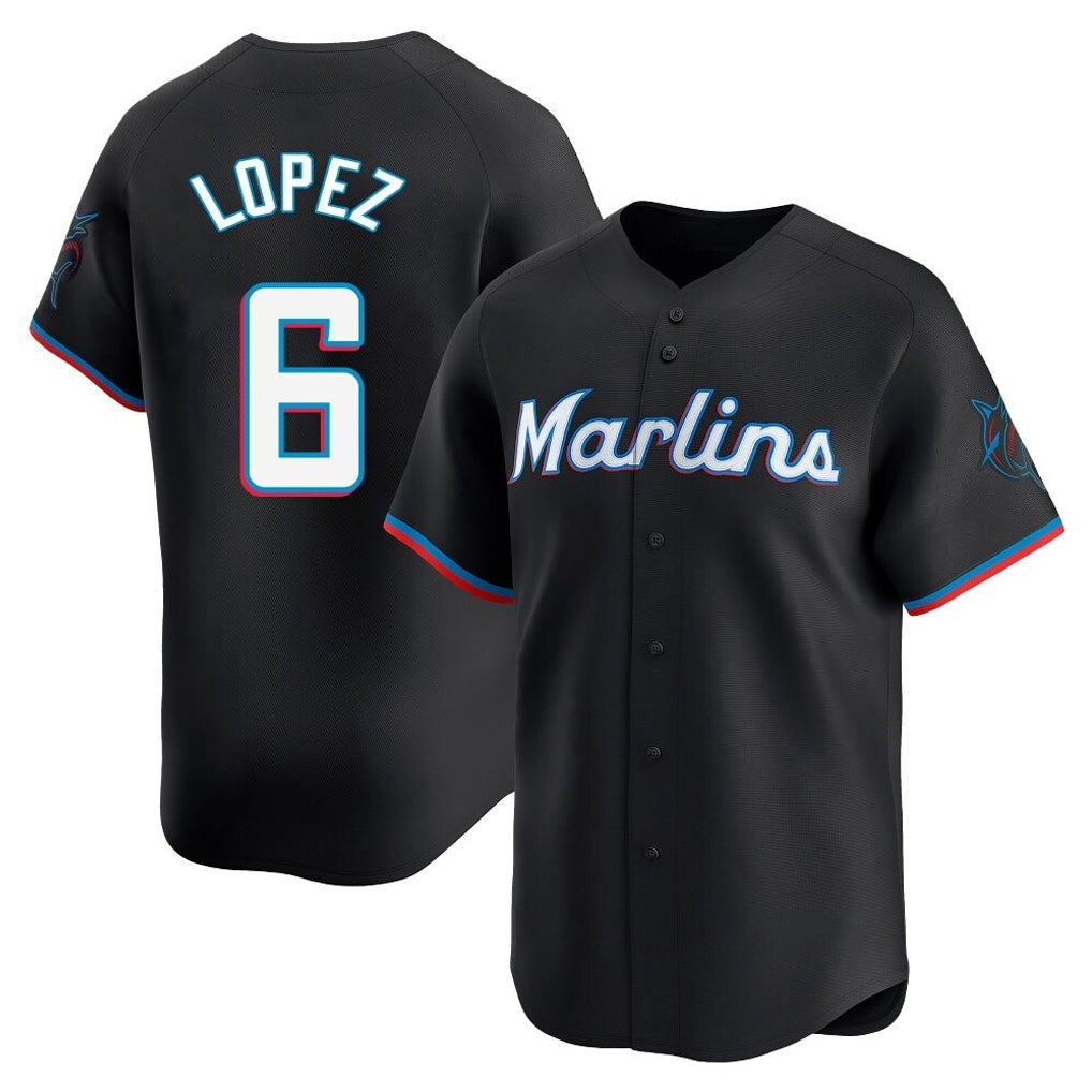 Odoa M.Marlins #6 Otto Lopez Player Black  Home Limited Stitched Jerseys