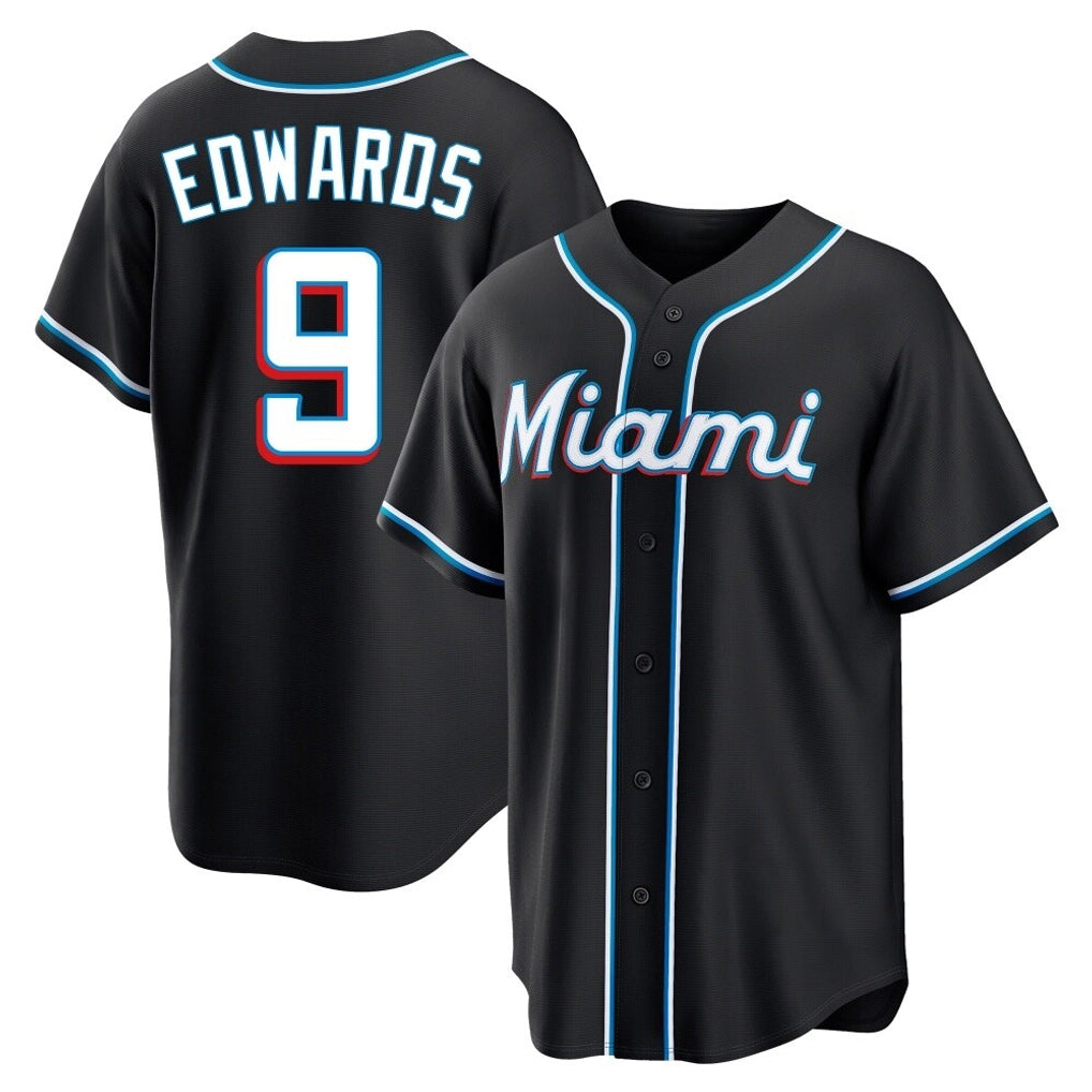 Odoa M.Marlins #9 Xavier Edwards Player Black Fashion Out Home Game Stitched Jerseys