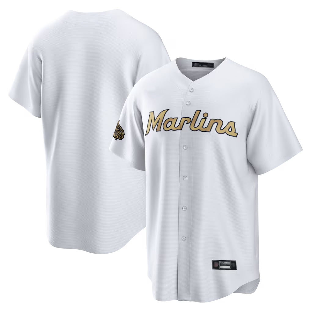 Odoa M.Marlins Blank Player White Gold Home Game Stitched Jerseys