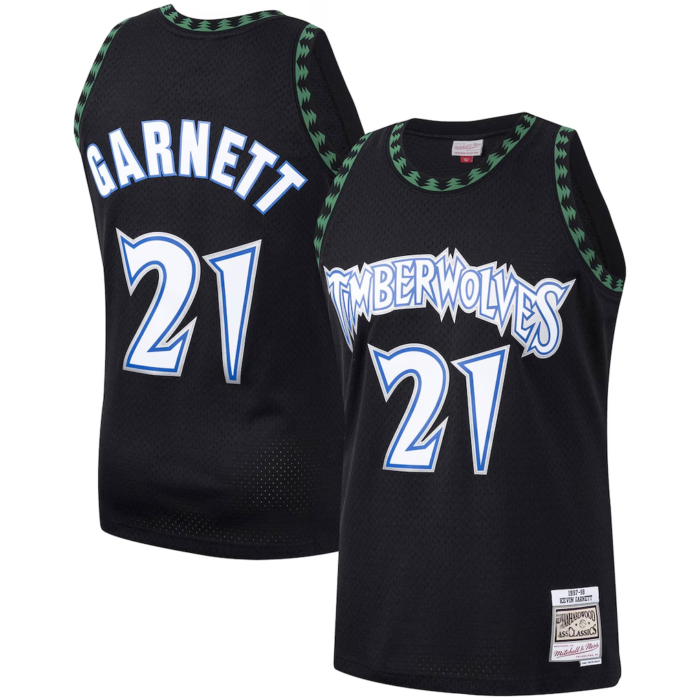Odoa M.Timberwolves #21 Kevin Garnett Mitchell & Ness Black Hardwood Classics Swingman Stitched Jerseys