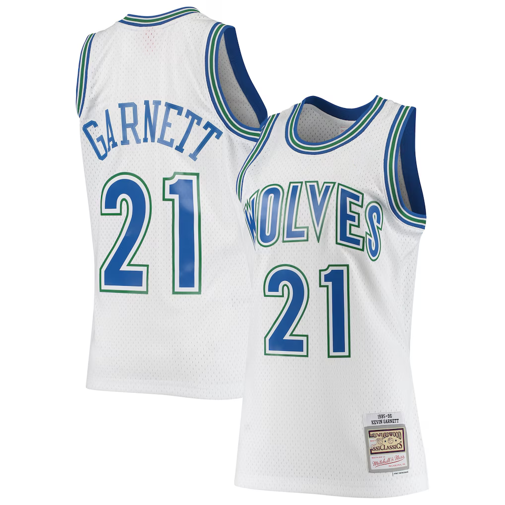Odoa M.Timberwolves #21 Kevin Garnett Mitchell & Ness White 199596 Hardwood Classics Swingman Stitched Jerseys