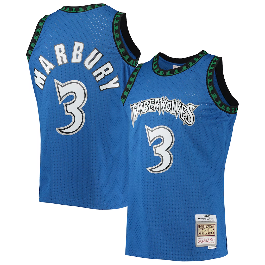 Odoa M.Timberwolves #3 Stephon Marbury Mitchell & Ness Blue 199697 Hardwood Classics Swingman Stitched Jerseys