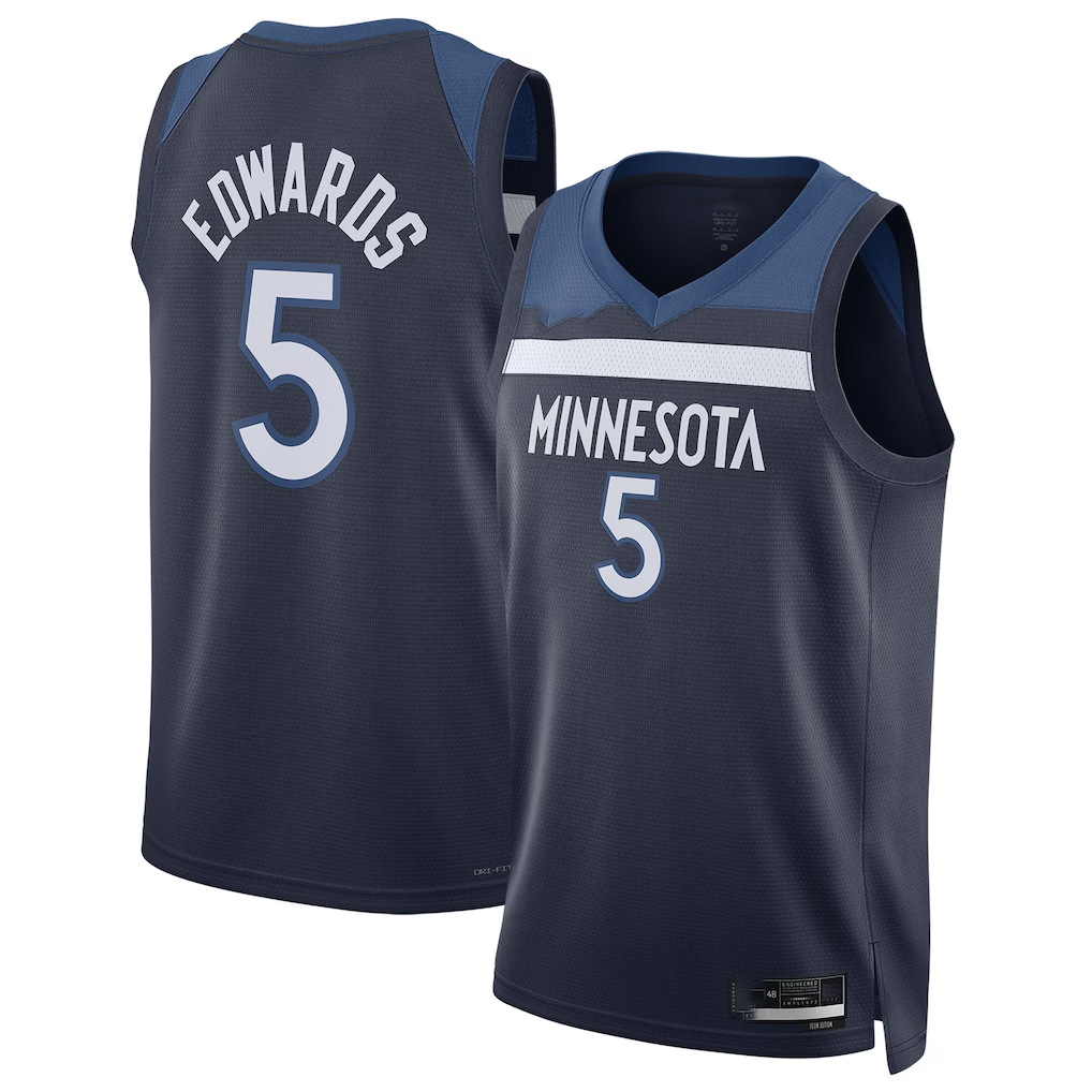 Odoa M.Timberwolves #5 Anthony Edwards Navy Swingman Stitched Jerseys- Icon Edition
