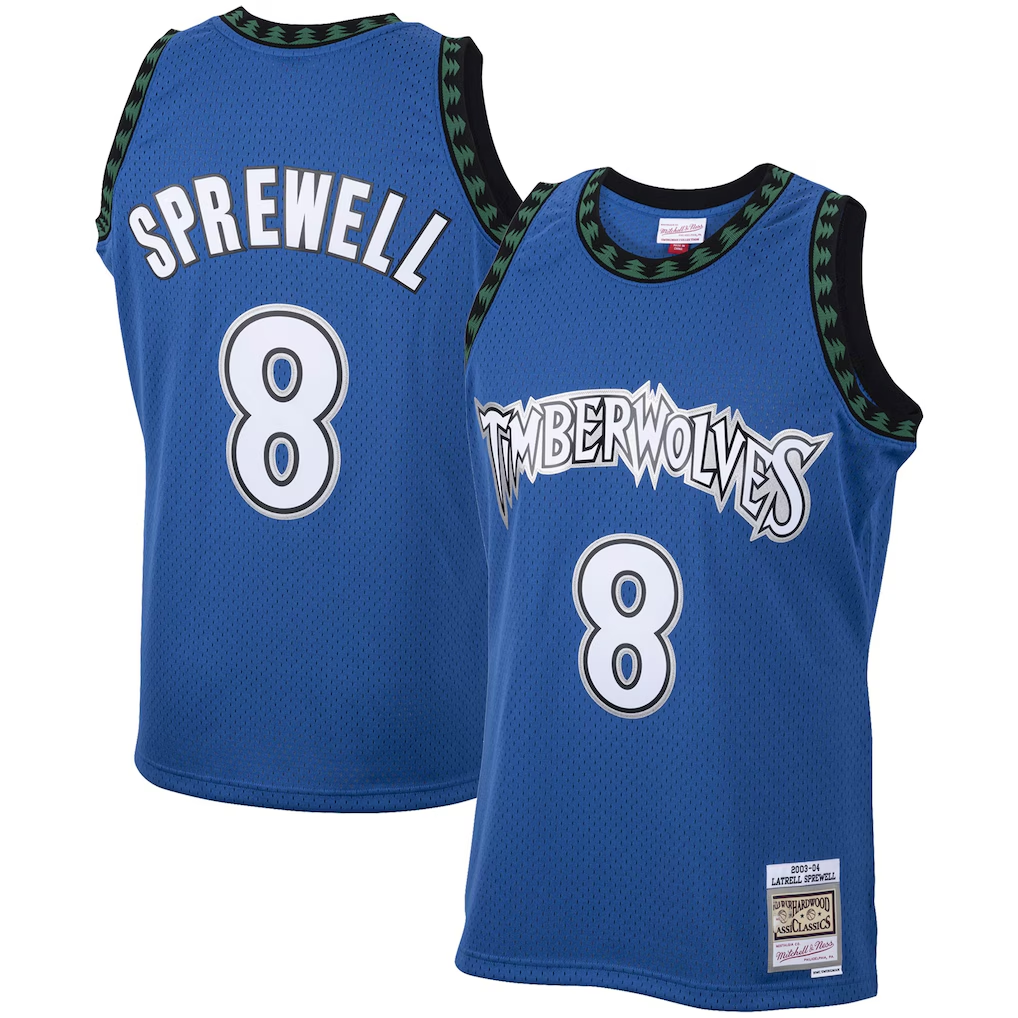 Odoa M.Timberwolves #8 Latrell Sprewell Mitchell & Ness Blue 200304 Hardwood Classics Swingman Stitched Jerseys
