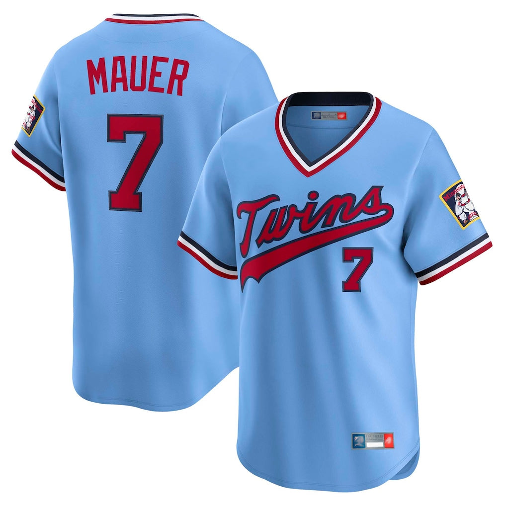 Odoa M.Twins #7 Joe Mauer Player Light Blue Throwback Cooperstown Collection Limited T-shirt Stitched Jerseys