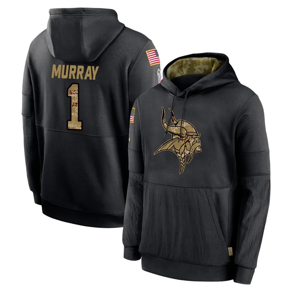 Odoa MN.Vikings #1 Kyler Murray Player Black Salute to Service Hoodies Limited Game Stitched Jerseys