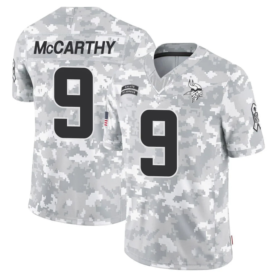 Odoa MN.Vikings #9 J.J. McCarthy Player Arctic Camo Salute to Service Limited Stitched Jerseys