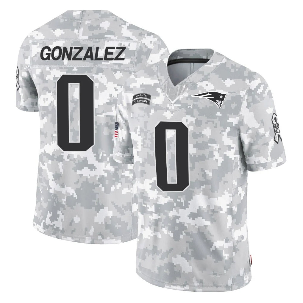 Odoa NE.Patriots #0 Christian Gonzalez Player Arctic Camo Salute To Service Limited Game Stitched Jerseys