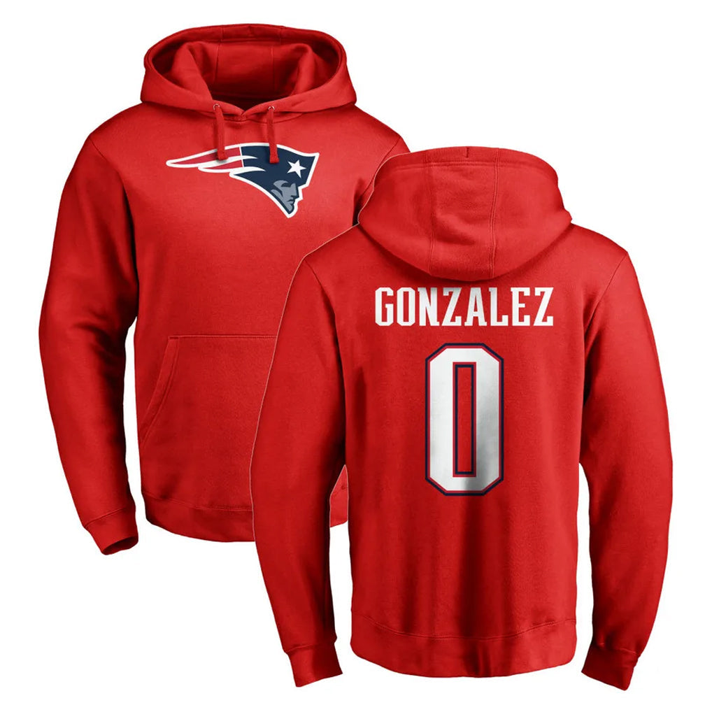 Odoa NE.Patriots #0 Christian Gonzalez Player Red LOGO Pullover Hoodies Home Game Stitched Jerseys