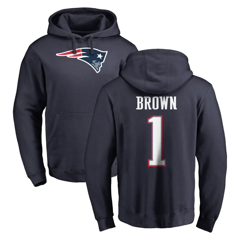 Odoa NE.Patriots #1 A.J. Brown Player Navy LOGO Pullover Hoodies Home Game Stitched Jerseys