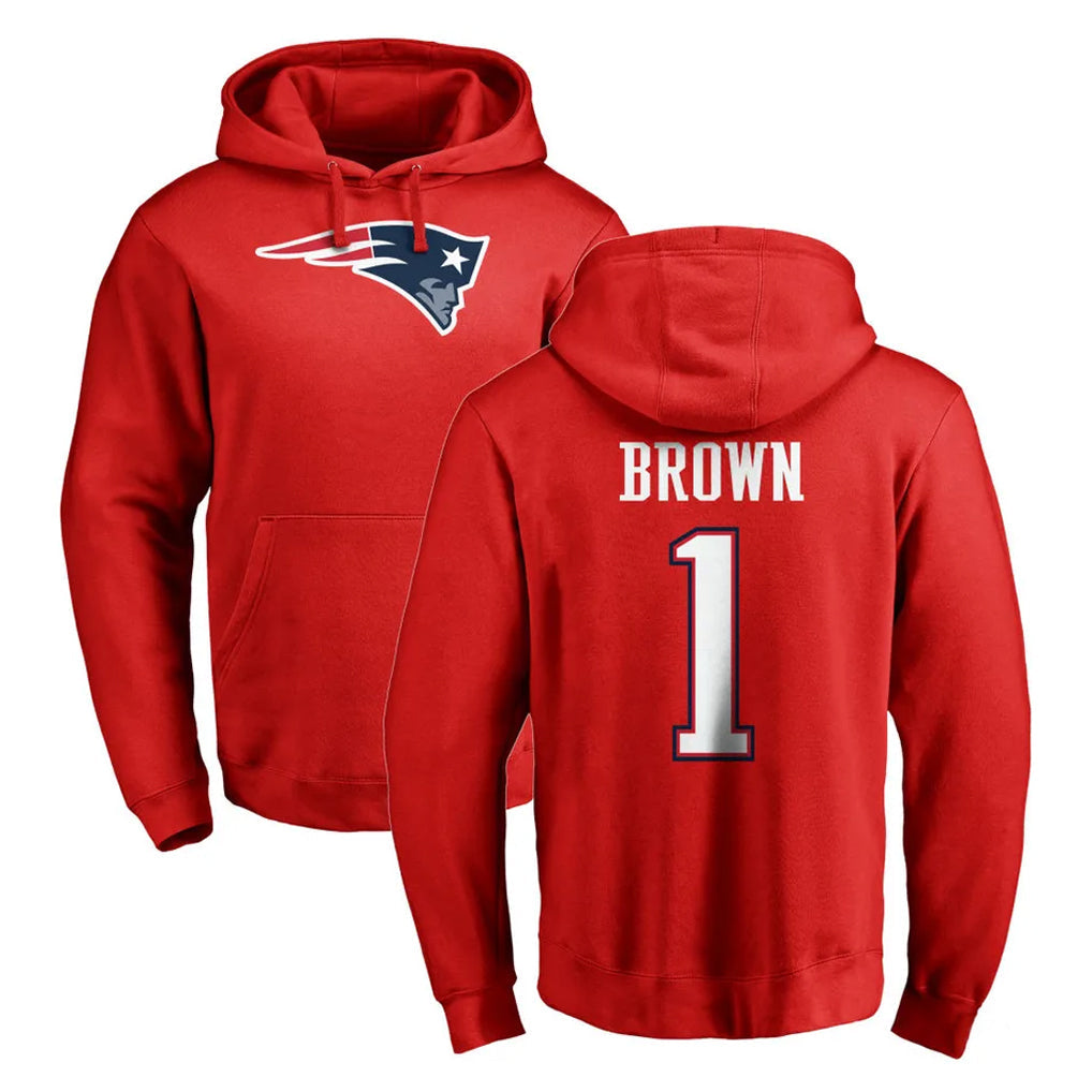 Odoa NE.Patriots #1 A.J. Brown Player Red LOGO Pullover Hoodies Home Game Stitched Jerseys