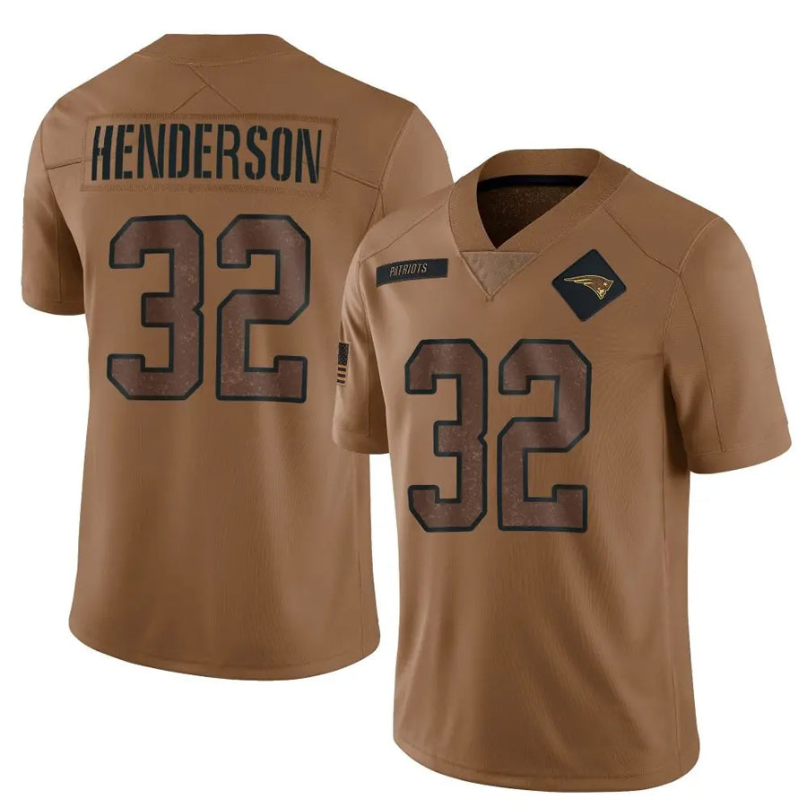 Odoa NE.Patriots #32 TreVeyon Henderson Player Salute To Service Limited Brown Stitched Jerseys