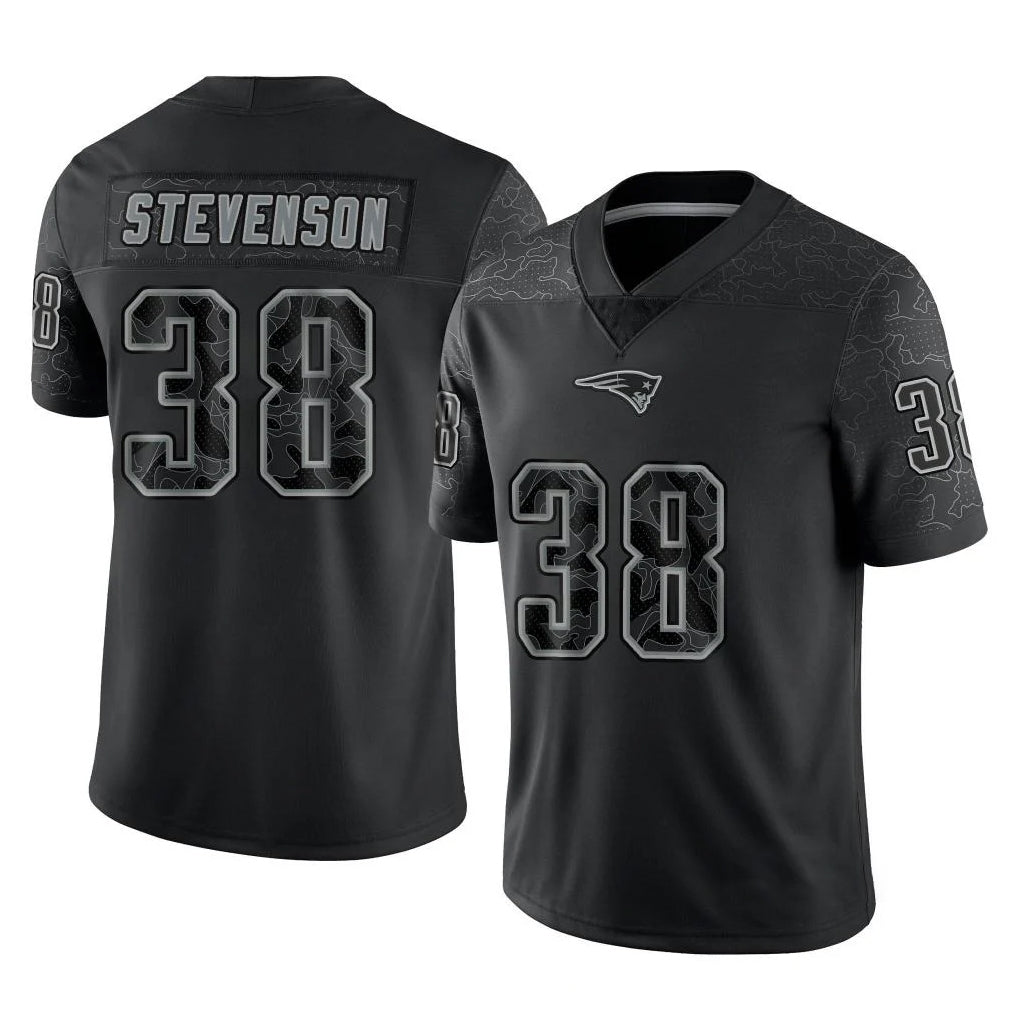 Odoa NE.Patriots #38 Rhamondre Stevenson Player Black Reflective LImited Home Game Stitched Jerseys
