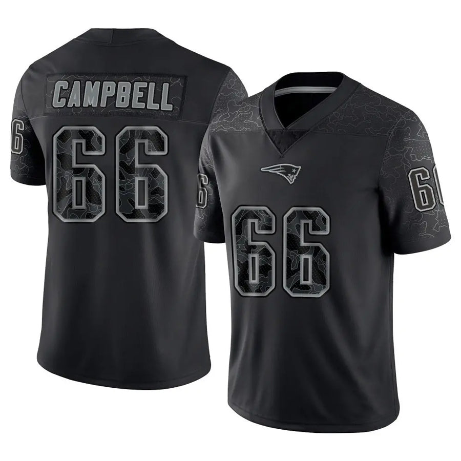 Odoa NE.Patriots #66 Will Campbell Player Black Reflective Limited Stitched Jerseys