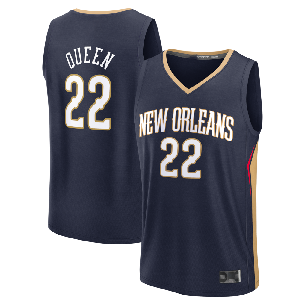 Odoa NO.Pelicanss #22 Derik Queen Navy Fast Break Replica Stitched Jerseys- Icon Edition