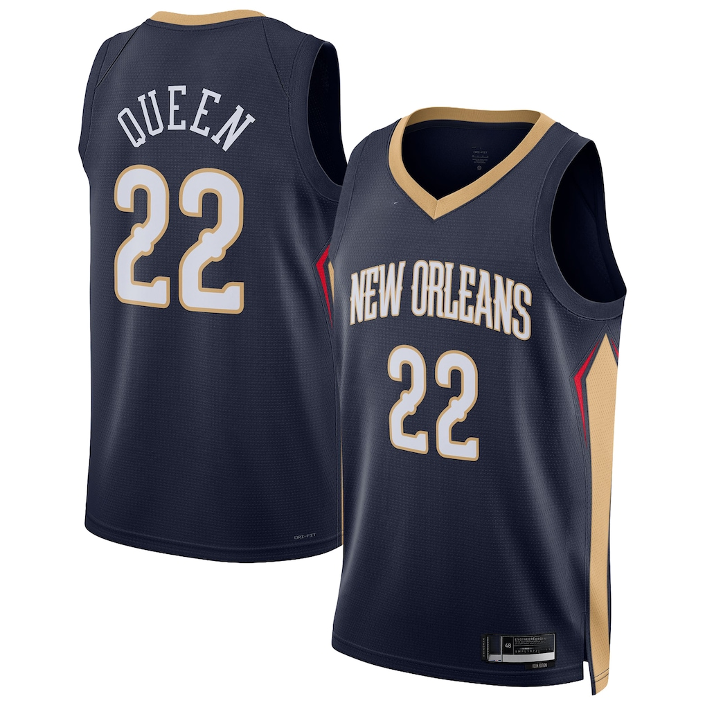 Odoa NO.Pelicanss #22 Derik Queen Navy Swingman Stitched Jerseys- Icon Edition