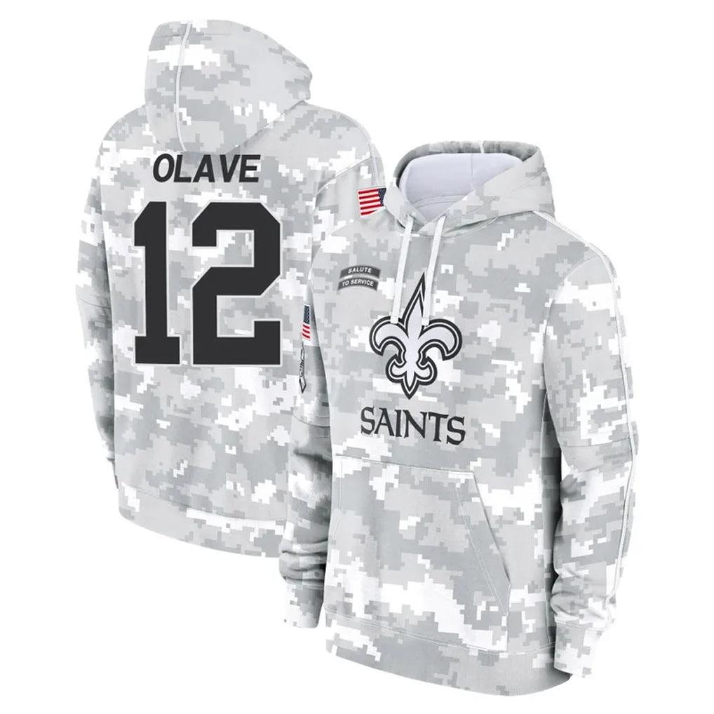 Odoa NO.Saints #12 Chris Olave Player Arctic Camo Salute to Service Pullover Hoodies Limited Game Stitched Jerseys
