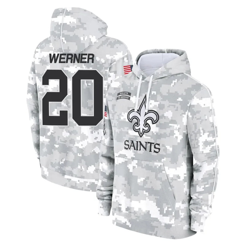 Odoa NO.Saints #20 Pete Werner Player Arctic Camo Salute to Service Pullover Hoodies Limited Game Stitched Jerseys
